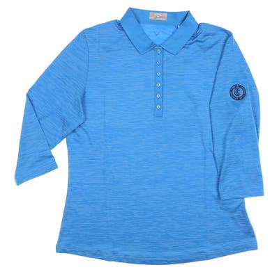 New W/ Logo Womens Callaway Golf 3/4 Sleeve Polo Large L Ibiza Blue MSRP $70