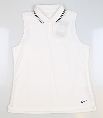 New Womens Nike Dri-Fit Sleeveless Polo Medium M White MSRP $50