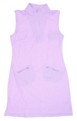 New Womens IBKUL Sleeveless Golf Polo Dress Medium M Mini Check Lavender White  MSRP $126
