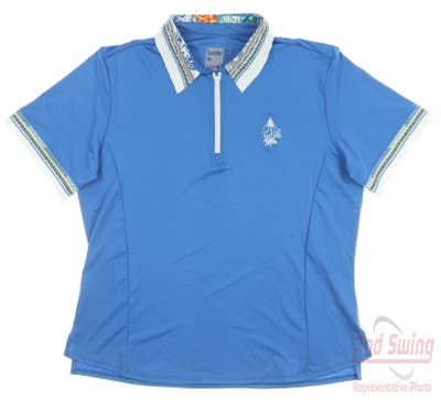 New W/ Logo Womens Lucky In Love Golf Polo Large L Blue MSRP $81