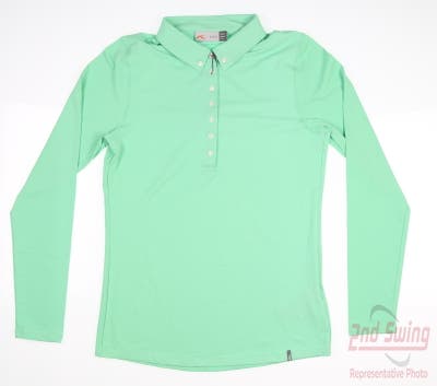 New Womens KJUS Scotscraig Long Sleeve Polo Medium M Green MSRP $129 LG60-H07