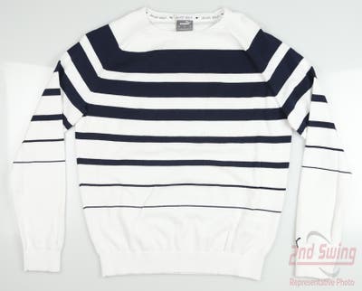 New Womens Puma Striped Sweater Small S White MSRP $80 533009 01