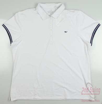 New Womens Vineyard Vines Perf Pique Polo X-Large XL White Cap MSRP $85 2G000005-100
