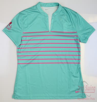 New W/ Logo Womens Nike Golf Polo Large L Green/Pink MSRP $60