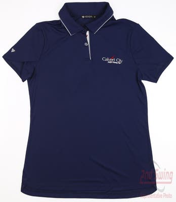 New W/ Logo Womens Level Wear Saturn Polo Small S Navy Blue MSRP $70