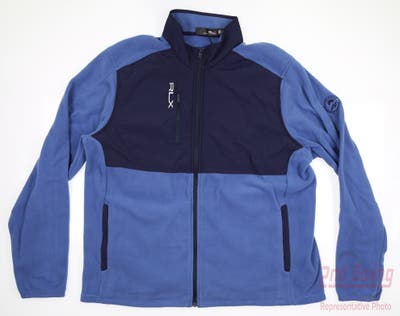 New W/ Logo Mens Ralph Lauren RLX Full Zip Fleece Jacket X-Large XL Blue MSRP $198