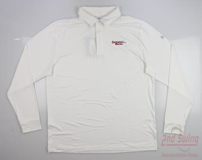 New W/ Logo Mens Under Armour Golf Long Sleeve Polo Medium M White MSRP $58