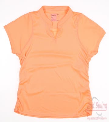 New Womens Lucky In Love Ruche Me Along Polo Small S Orange MSRP $68