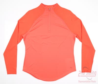 New Womens Puma Shine 1/4 Zip Pullover Small S Hot Coral MSRP $70