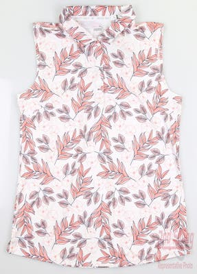 New Womens Puma Cloudspun Flora Sleeveless Polo Small S Bright White/Carnation Pink MSRP $55