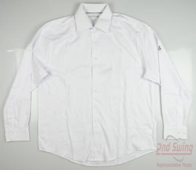 New W/ Logo Mens Cutter & Buck Golf Button Up Large L White MSRP $95