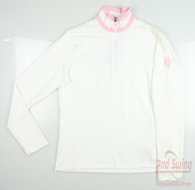 New W/ Logo Womens Ralph Lauren Golf 1/4 Zip Pullover Large L White/Pink MSRP $128