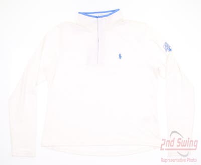 New W/ Logo Womens Ralph Lauren Golf 1/4 Zip Pullover Large L White/Blue MSRP $128