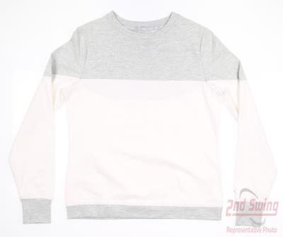 New Womens Puma Cloudspun Bloom Crewneck Small S High Rise Heather/White MSRP $65