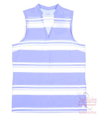 New Womens Puma Cloudspun V Stripe Sleeveless Polo Small S Lavender Pop MSRP $55
