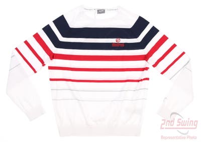 New W/ Logo Womens Puma Striped Sweater X-Small XS Navy Blazer/Ski Patrol MSRP $80