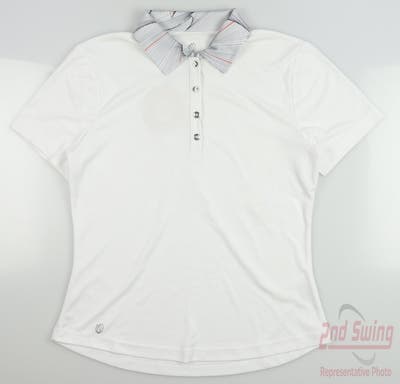 New Womens GG BLUE Golf Polo Small S White MSRP $92 E1108-3967
