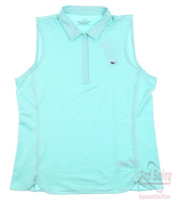 New Womens Vineyard Vines Perf Sleeveless Polo X-Large XL Andros Blue Tejeda MSRP $85