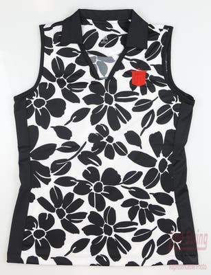 New W/ Logo Womens Tail Floret Sleeveless Polo Small S Ink Floral MSRP $83