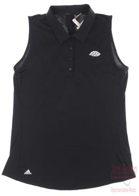 New W/ Logo Womens Adidas Ultimate Solid Sleeveless Polo Medium M Black MSRP $55