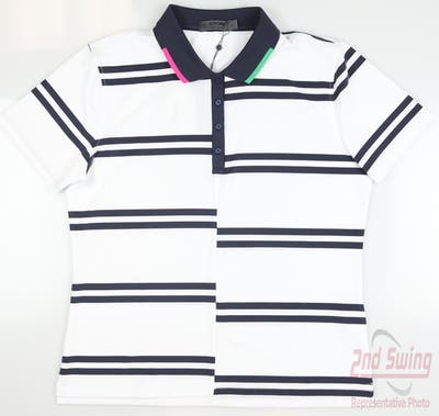 New Womens G-Fore Golf Polo Large L White/Navy MSRP $120