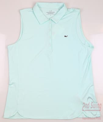 New Womens Vineyard Vines Perf Sleeveless Polo Large L Crystal Blue MSRP $80
