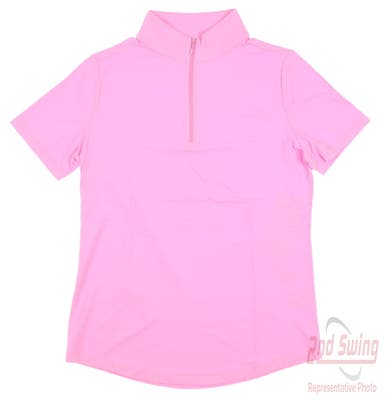 New Womens IBKUL Short Sleeve Zip Mock Neck Polo Large L Candy Pink MSRP $88