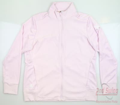 New W/ Logo Womens Adidas Textured Full Zip Golf Jacket X-Small XS Almost Pink MSRP $65