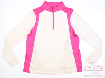 New Womens Belyn Key Fariway 1/4 Zip Pullover Small S Chalk/Hot Pink MSRP $132