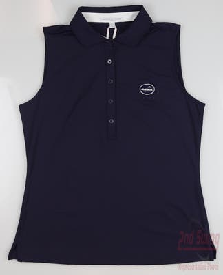 New W/ Logo Womens Fairway & Greene Golf Sleeveless Polo Medium M Navy Blue MSRP $105