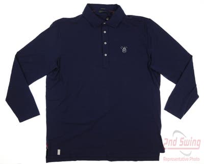New W/ Logo Mens Ralph Lauren Golf Long Sleeve Polo Large L Navy Blue MSRP $125