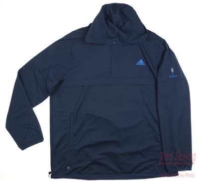New W/ Logo Mens Adidas 1/4 Zip Golf Pullover Hoodie Large L Crew Navy Blue MSRP $90