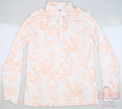 New Womens Puma Youv Palm 1/4 Zip Pullover Small S Bright White/Rose Dust MSRP $70