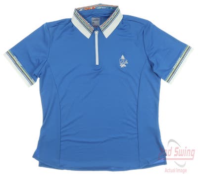 New W/ Logo Womens Lucky In Love Golf Polo Medium M Blue MSRP $81