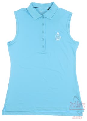 New W/ Logo Womens Peter Millar Sleeveless Golf Polo X-Small XS Blue MSRP $85