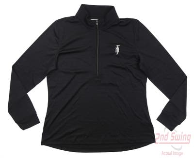 New W/ Logo Womens Greg Norman 1/4 Zip Golf Pullover Large L Black MSRP $65