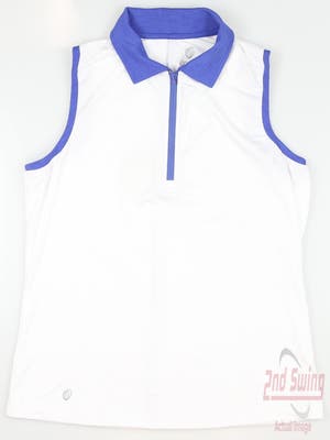 New Womens GG BLUE Golf Sleeveless Polo Medium M White/Purple MSRP $90