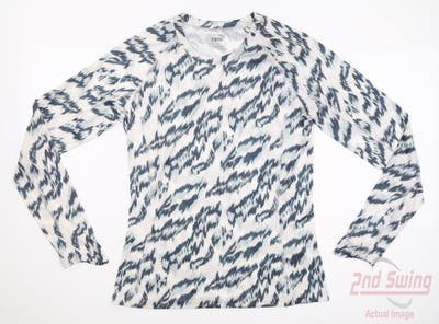 New Womens Puma Youv Animal Long Sleeve Crew Neck Small S Bright White/Lucite MSRP $60