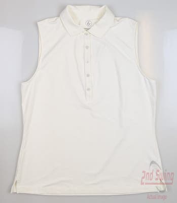 New Womens Fairway & Greene Charlotte Jersey Sleeveless Polo Large L Pearl MSRP $98