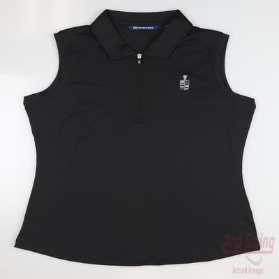 New W/ Logo Womens Cutter & Buck Sleeveless Golf Polo Small S Black MSRP $65
