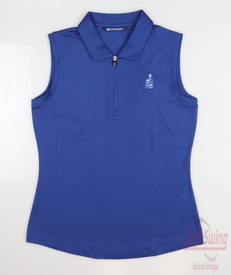New W/ Logo Womens Cutter & Buck Sleeveless Golf Polo X-Small XS Blue MSRP $65