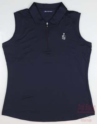 New W/ Logo Womens Cutter & Buck Sleeveless Golf Polo Small S Navy Blue MSRP $65