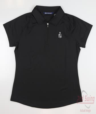 New W/ Logo Womens Cutter & Buck Golf Polo X-Small XS Black MSRP $70