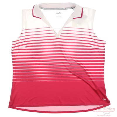 New Womens Puma Mattr Sleeveless Stripe Polo Small S Orchid Shadow MSRP $60