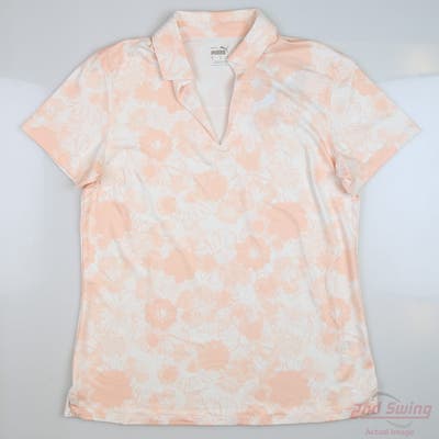 New Womens Puma Cloudspun Lillypad Polo Small S Bright White/Rose Dust MSRP $65