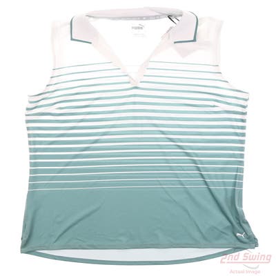 New Womens Puma Mattr Sleeveless Stripe Polo Small S Adriatic MSRP $60