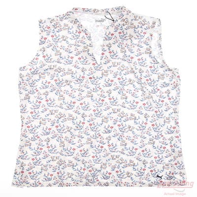 New Womens Puma Mattr Micro Floral Sleeveless Polo Small S Bright White/Loveable MSRP $60