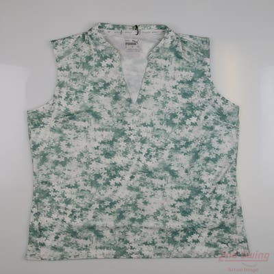 New Womens Puma Mattr Stillwater Sleeveless Polo Small S Bright White/Adriatic MSRP $60