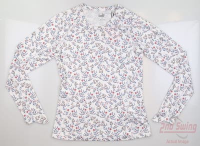 New Womens Puma Youv Micro Floral Long Sleeve Crew Neck Small S Bright White/Loveable MSRP $60