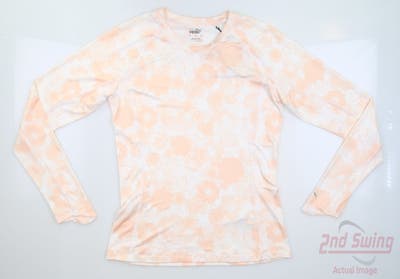New Womens Puma Youv Lillypad Long Sleeve Crew Neck Small S Bright White/Rose Dust MSRP $60
